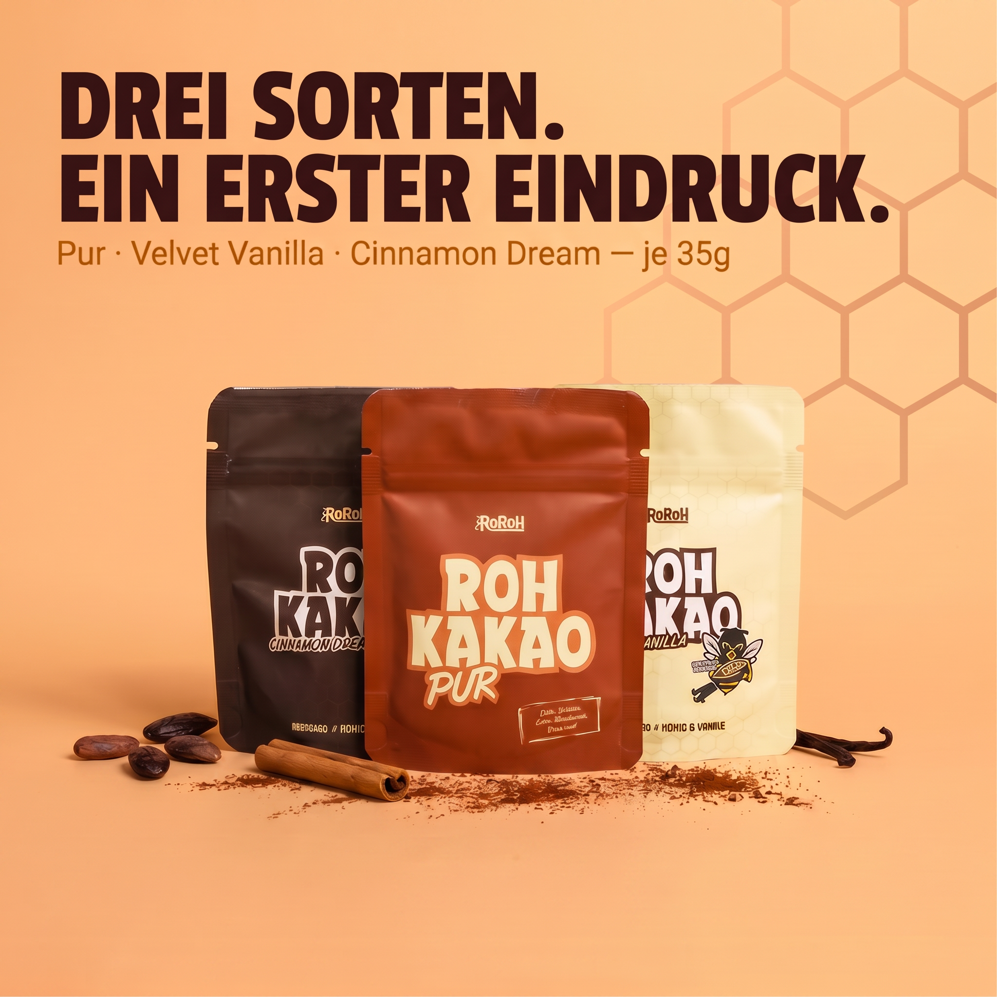 Rohkakao Topping - Probierpaket | 3 x 35 g
