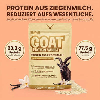 RoRoh GOAT Protein Vanille 500 g – Whey aus Ziegenmilch mit Bourbon-Vanille, ohne Süßstoff