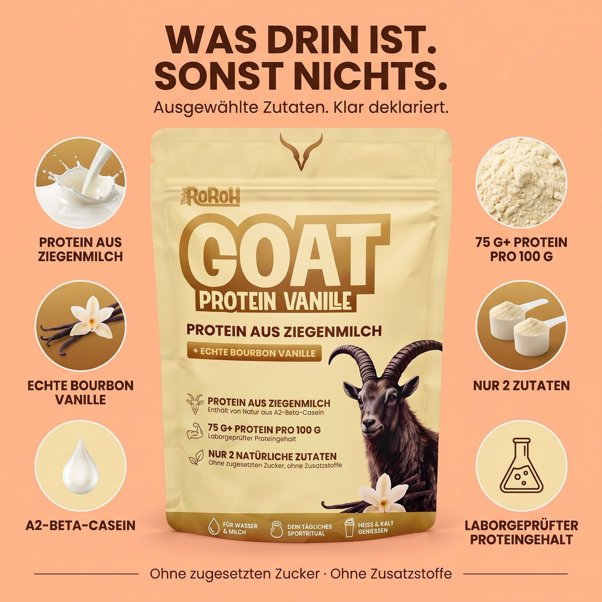GOAT Protein Vanille 500 g von RoRoh – ca. 16 Portionen