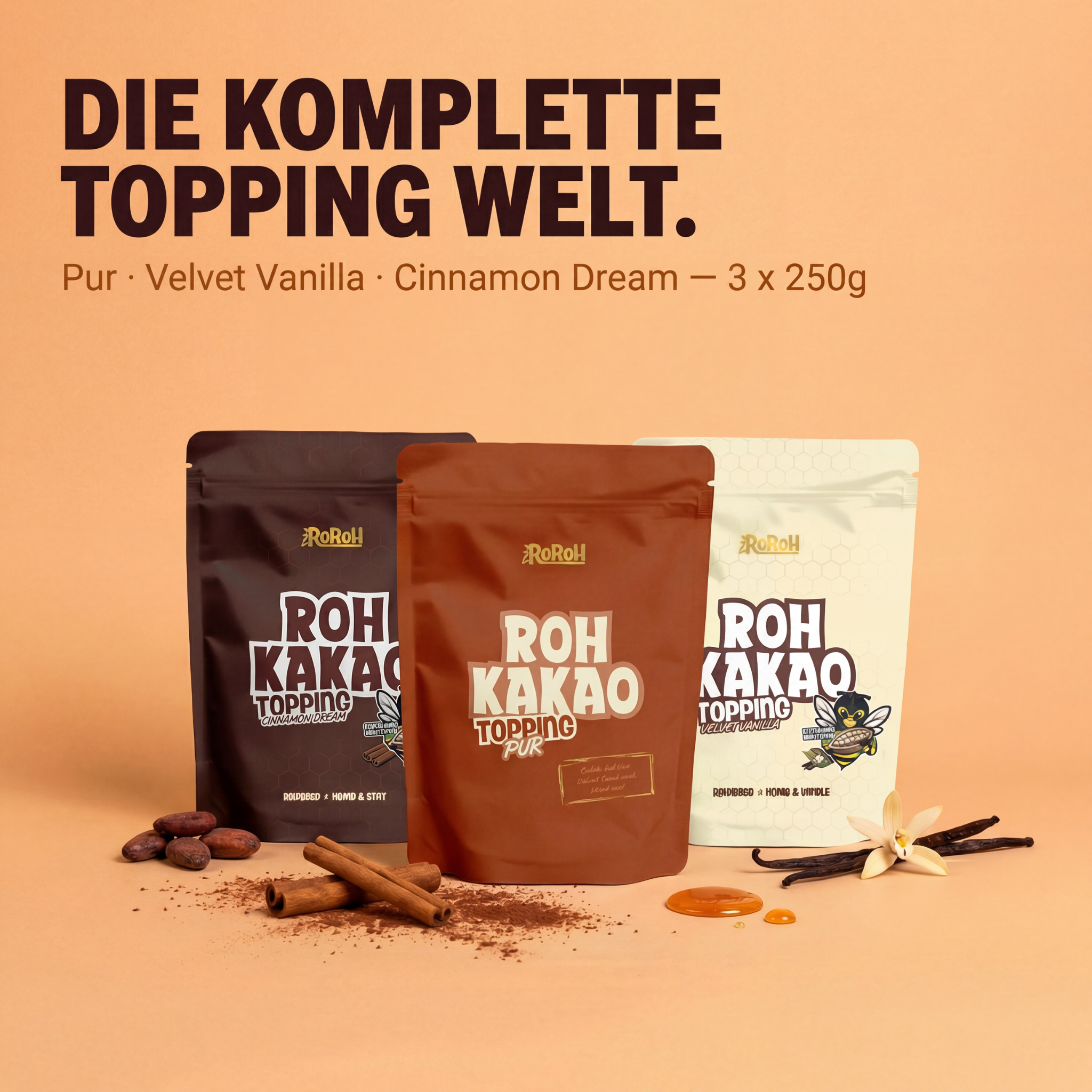 Rohkakao Topping - Trio | 3 x 250 g – RoRoh