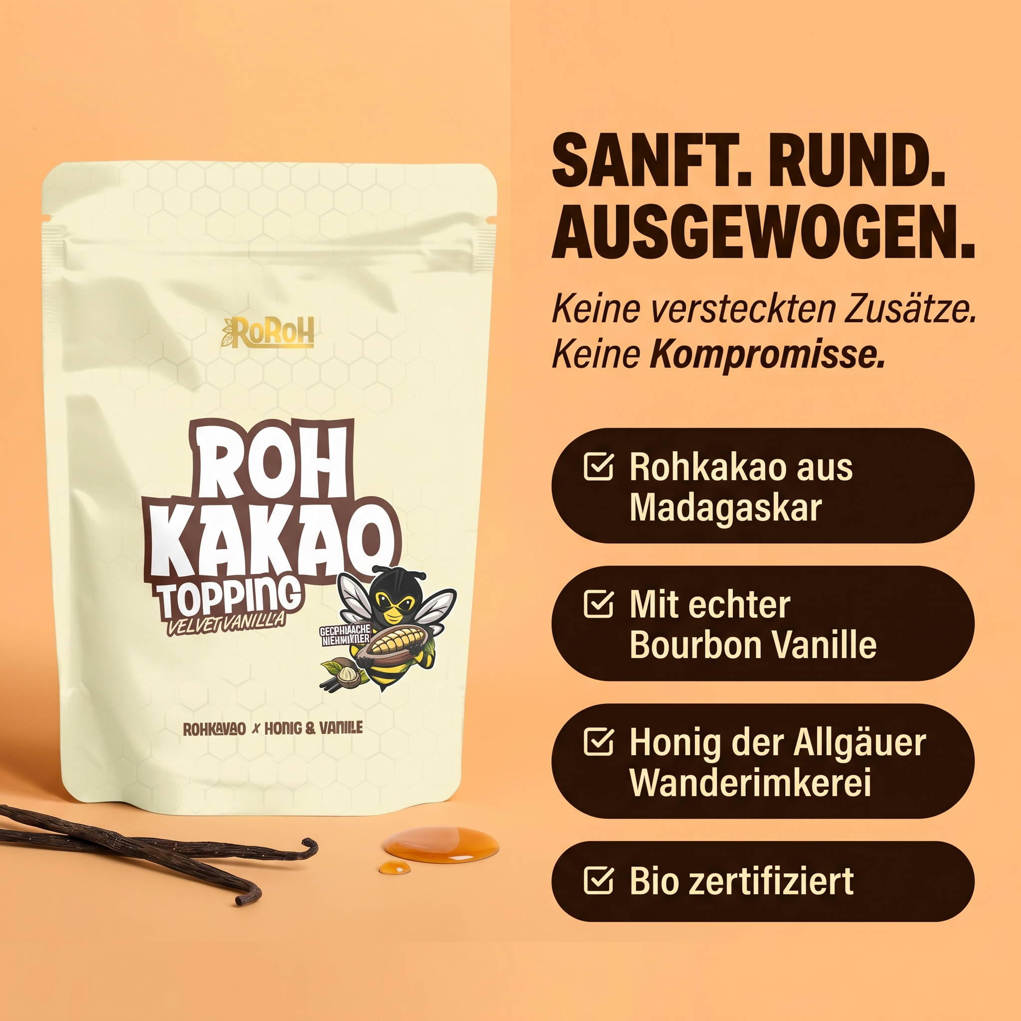 Rohkakao Topping - Velvet Vanilla | 250 g – RoRoh